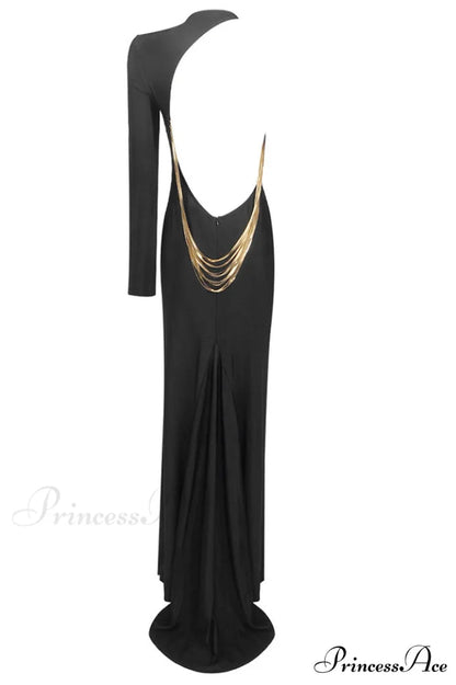 Angelou Black Backless Charming Chain Maxi Dress XS / Black