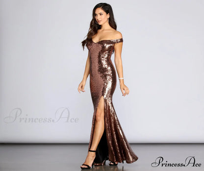 Anika Off The Charming Shoulder Sequin Dress