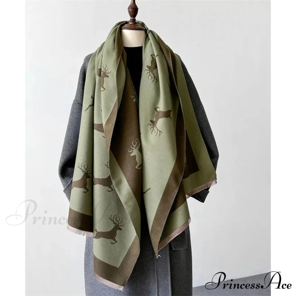 Animal Pattern Cashmere Scarf green scarf-241228
