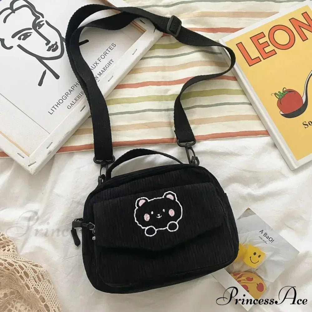 Animated Bear Informal Crossbody Shoulder Bag Black crossbody-250126