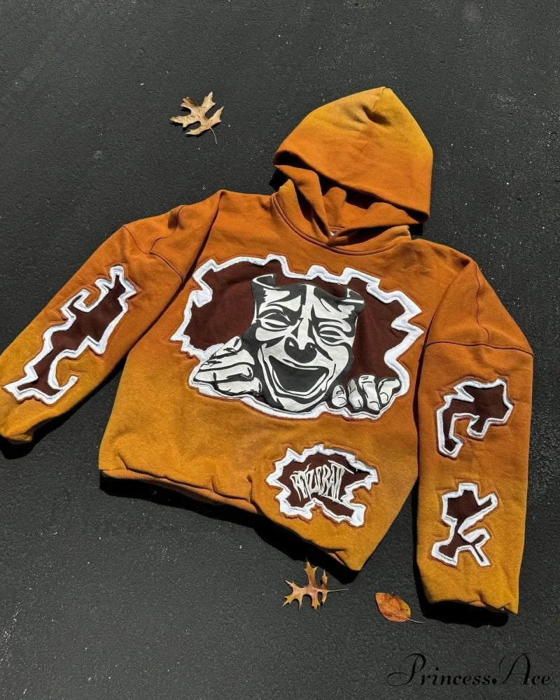 Animated Patch Embroidered Stylish Hoodie orange / M hoodies-241228
