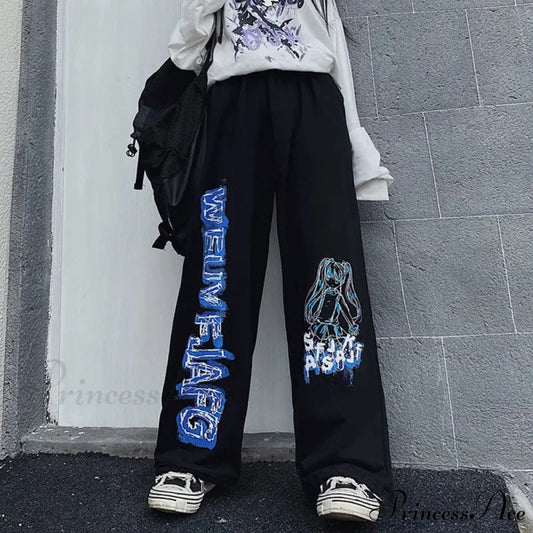 Anime Print Baggy Street Dance Trousers pants-241228