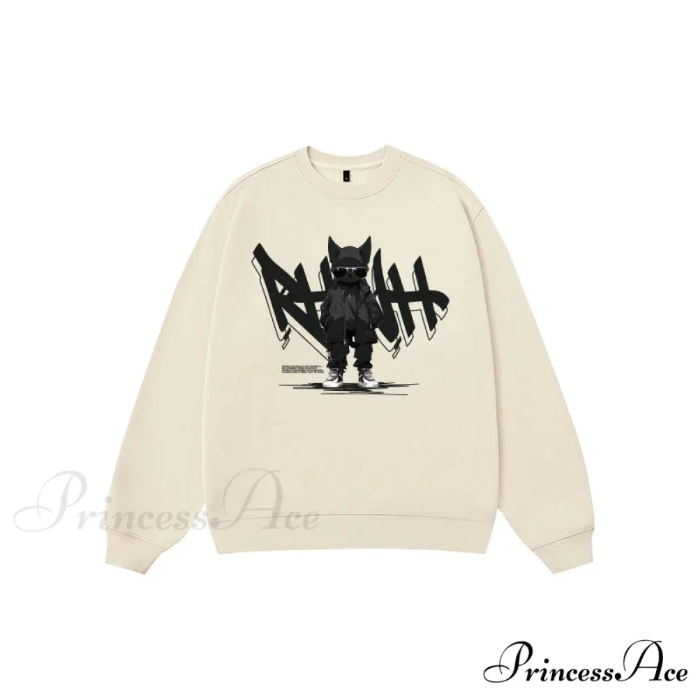 Anime Print Fleece Retro Sweatshirt Sweatshirt-241228