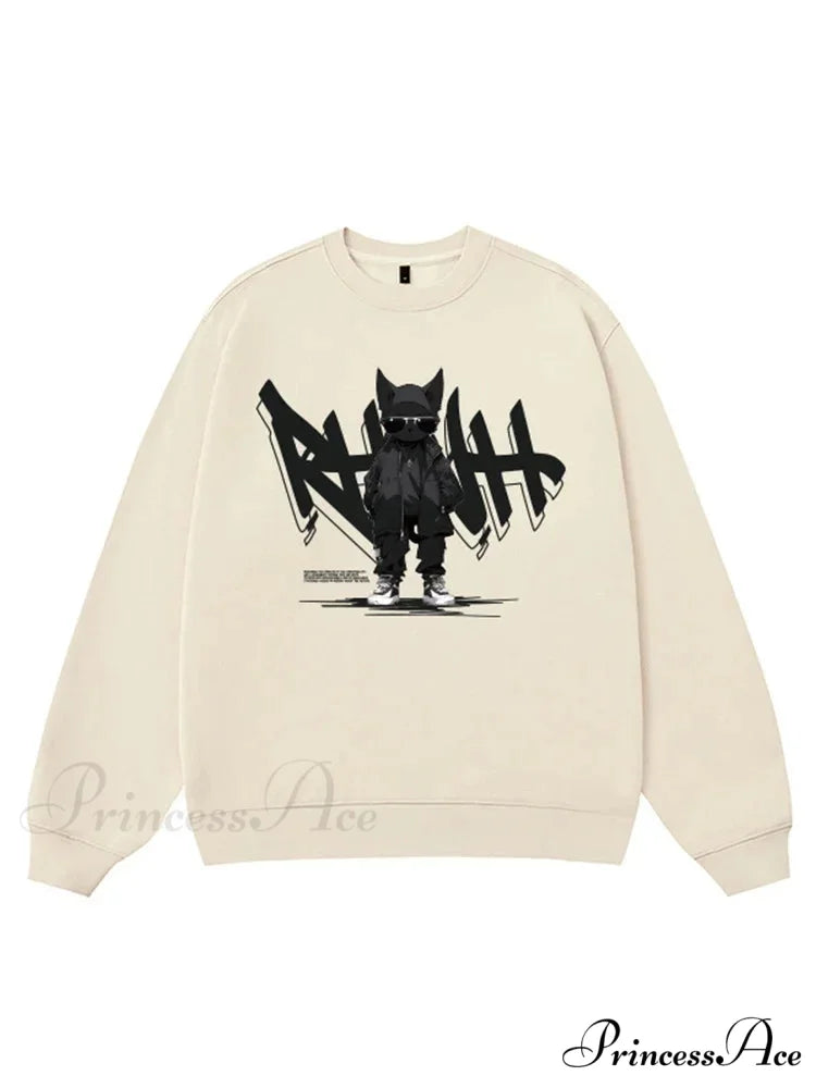 Anime Print Fleece Retro Sweatshirt apricot / M(40-50KG) Sweatshirt-241228