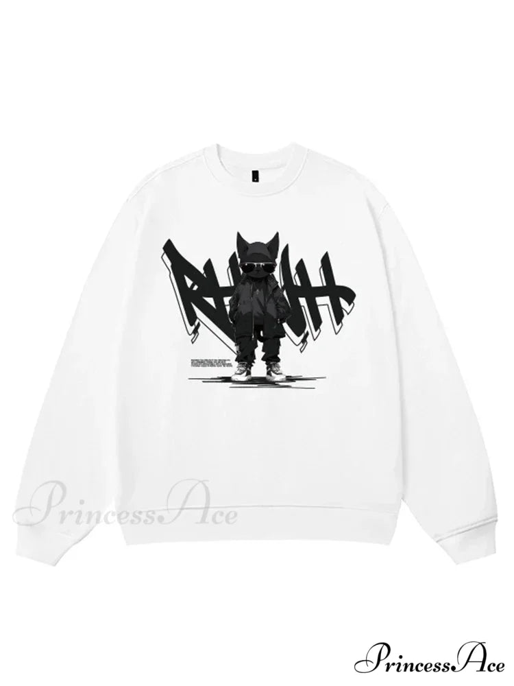 Anime Print Fleece Retro Sweatshirt WHITE / M(40-50KG) Sweatshirt-241228
