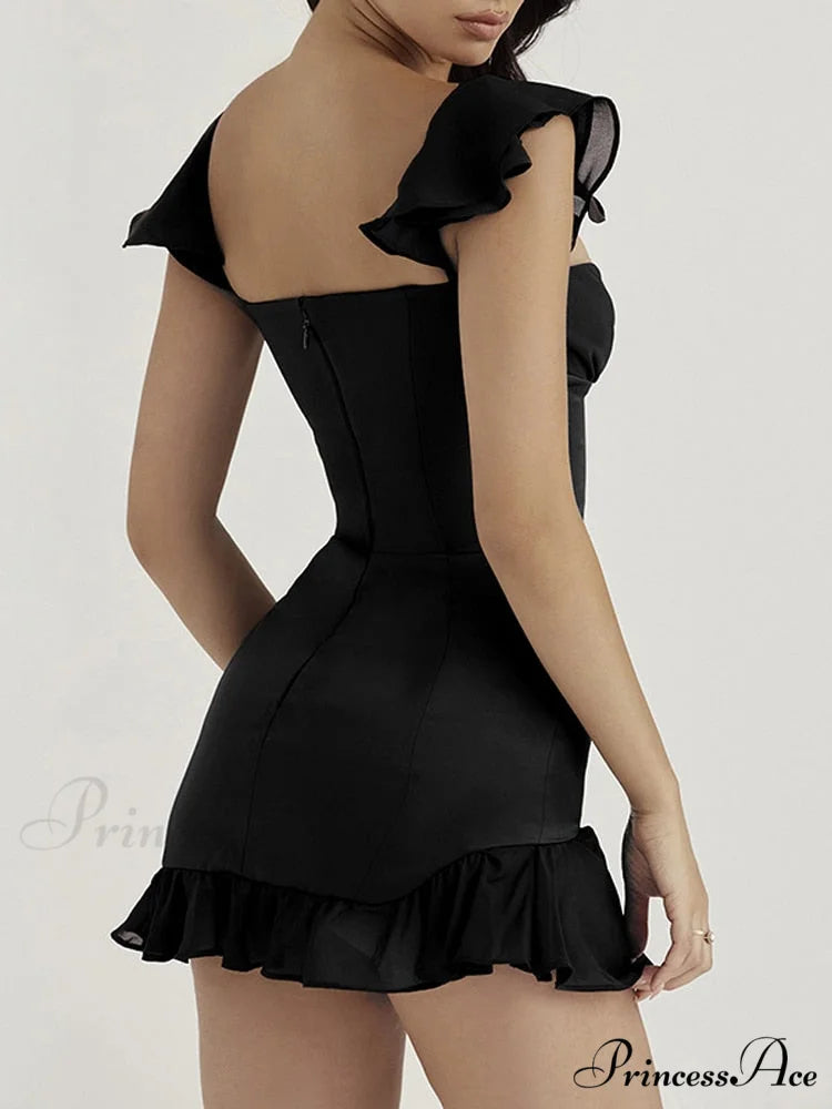 Anissa Satin Bodycon Charming Corset Mini Dress Black / L