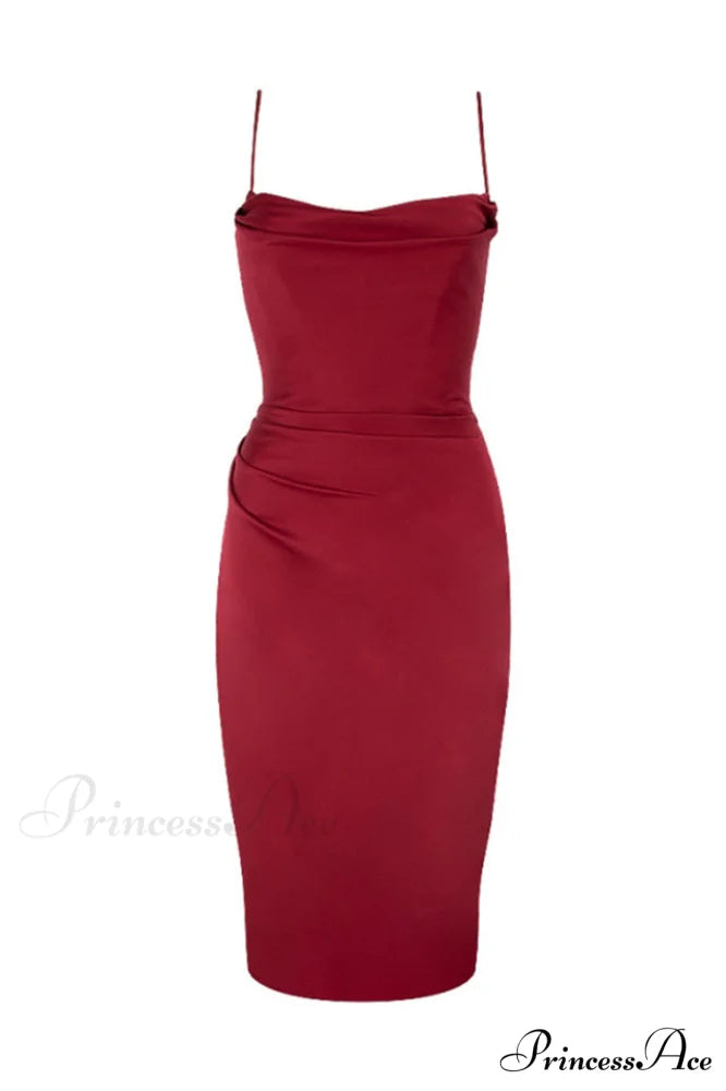 Anja Wine Satin Charming Corset Midi Dress