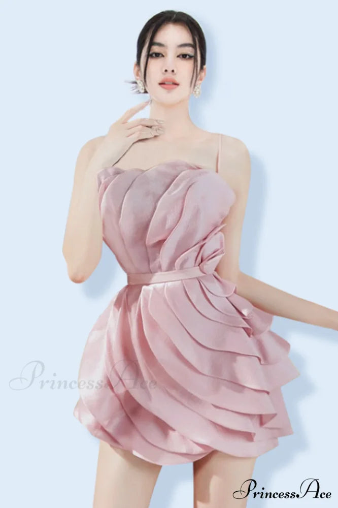 Anna Spaghetti Stylish Ruffle Dress S / Blush