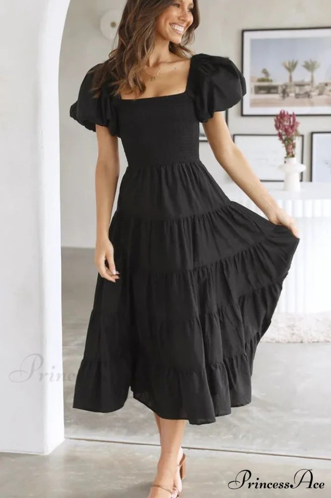 Anne Elegant Tiered Dress S / Black