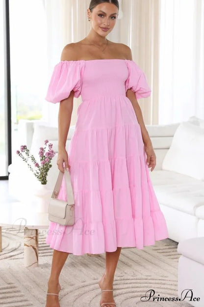 Anne Elegant Tiered Dress S / Blush