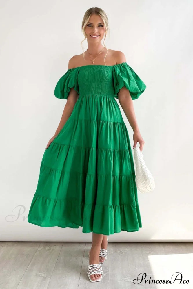 Anne Elegant Tiered Dress S / Green