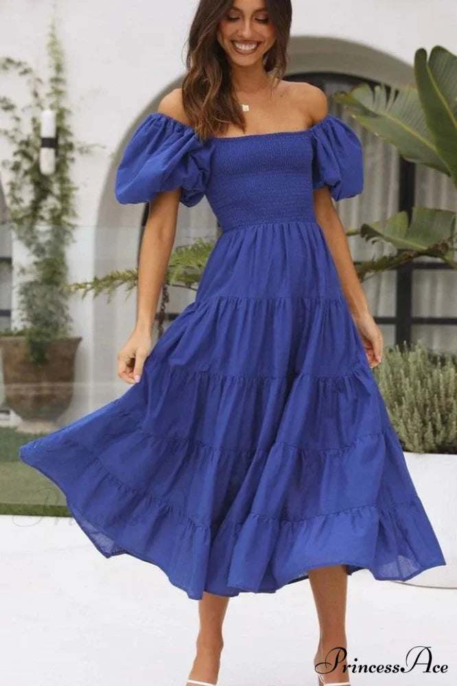 Anne Elegant Tiered Dress S / Navy