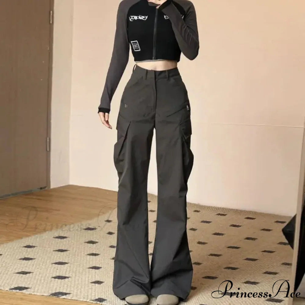 Antique American Freight High Waist Trousers Dark Grey / S pants-241228