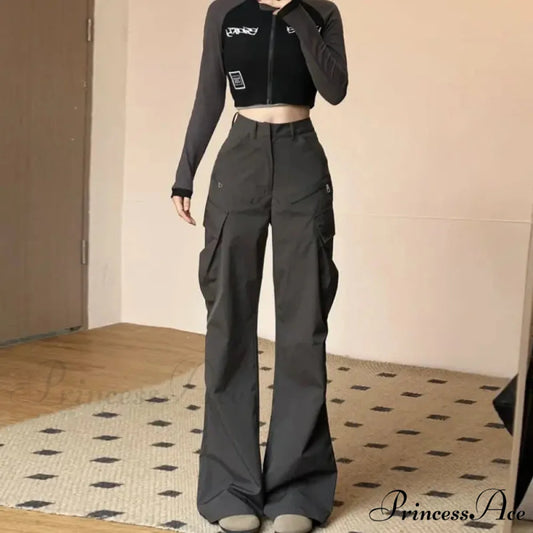 Antique American Freight High Waist Trousers Dark Grey / S pants-241228