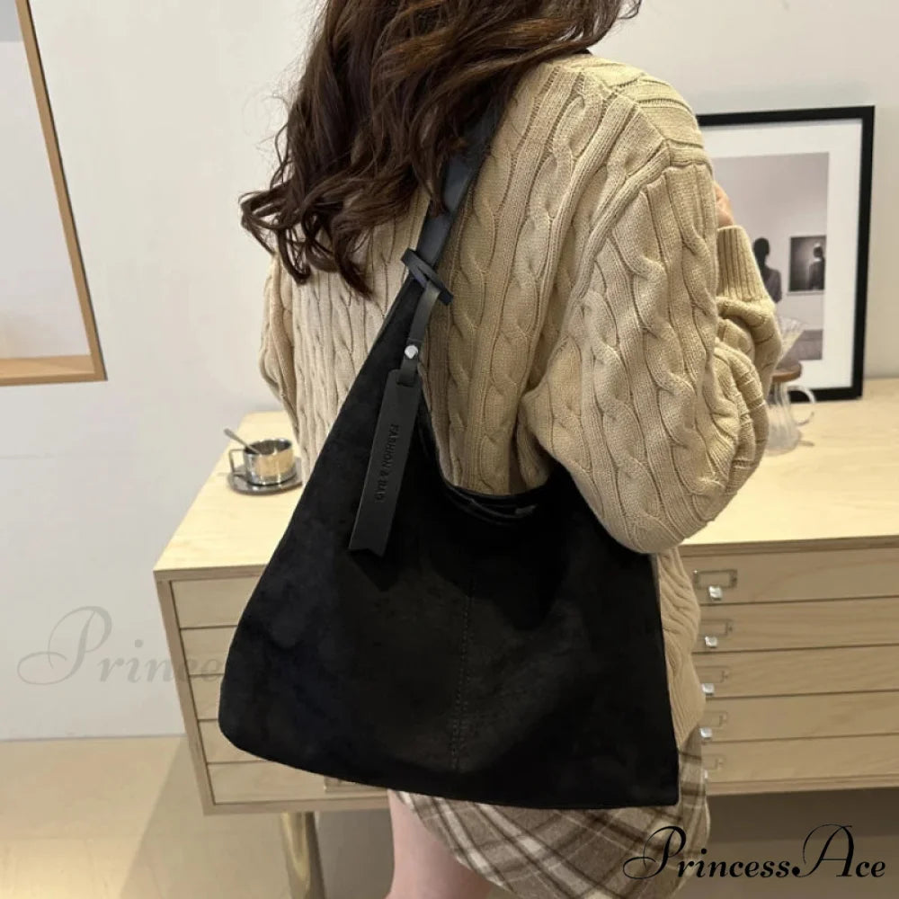 Antique Artificial Suede Spacious Shoulder Tote Bag shoulder-250126