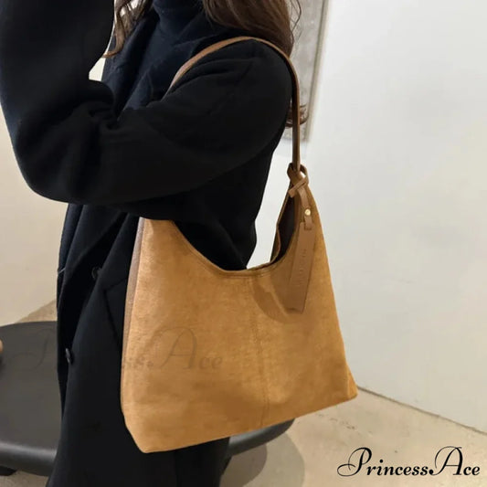Antique Artificial Suede Spacious Shoulder Tote Bag shoulder-250126