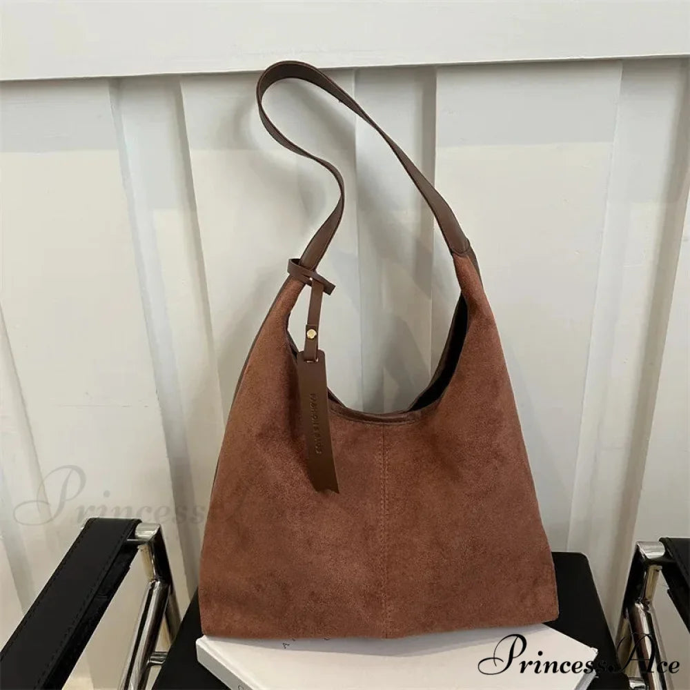 Antique Artificial Suede Spacious Shoulder Tote Bag Brown shoulder-250126