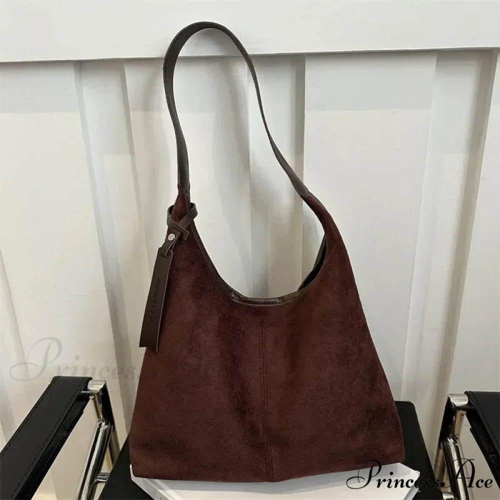 Antique Artificial Suede Spacious Shoulder Tote Bag Coffee shoulder-250126