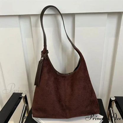 Antique Artificial Suede Spacious Shoulder Tote Bag Coffee shoulder-250126