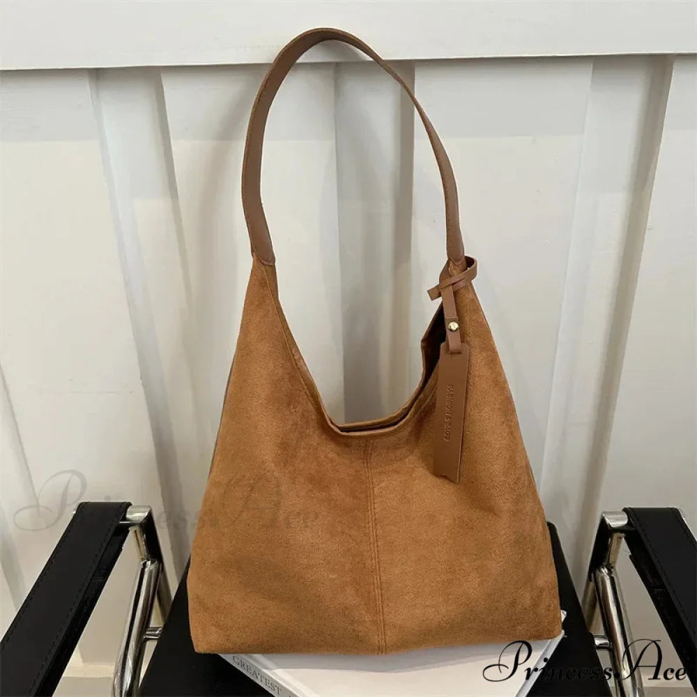 Antique Artificial Suede Spacious Shoulder Tote Bag Light brown shoulder-250126