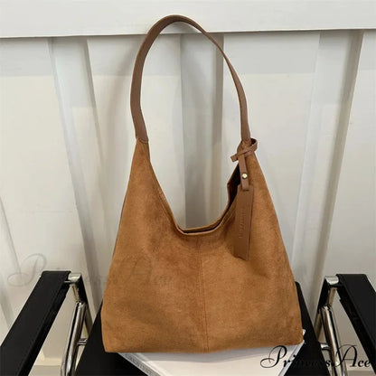 Antique Artificial Suede Spacious Shoulder Tote Bag Light brown shoulder-250126