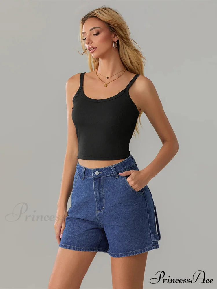Antique Azure Button Denim Short short-250223