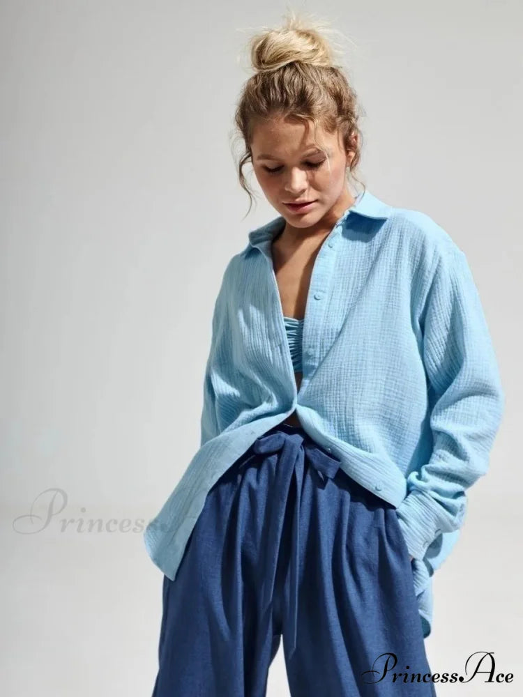 Antique Baggy Blouse Blue / S blouse-250223