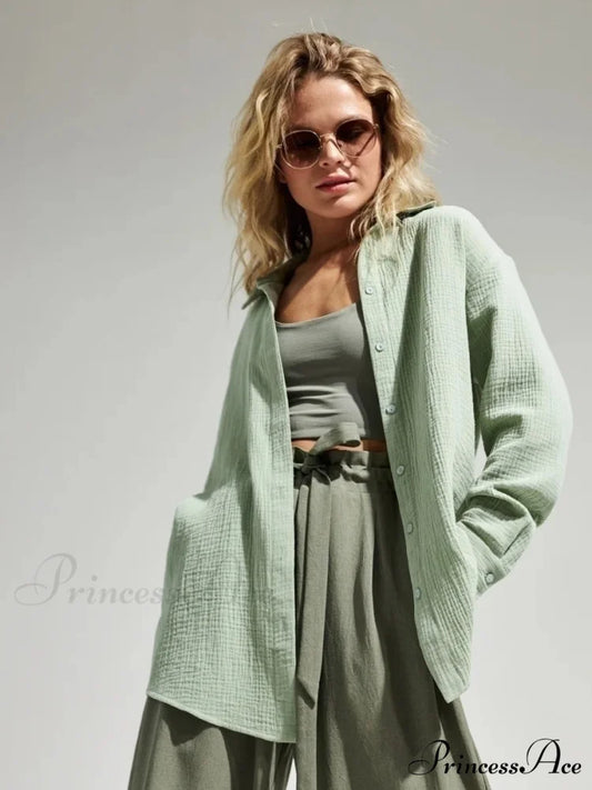 Antique Baggy Blouse Light Green / S blouse-250223