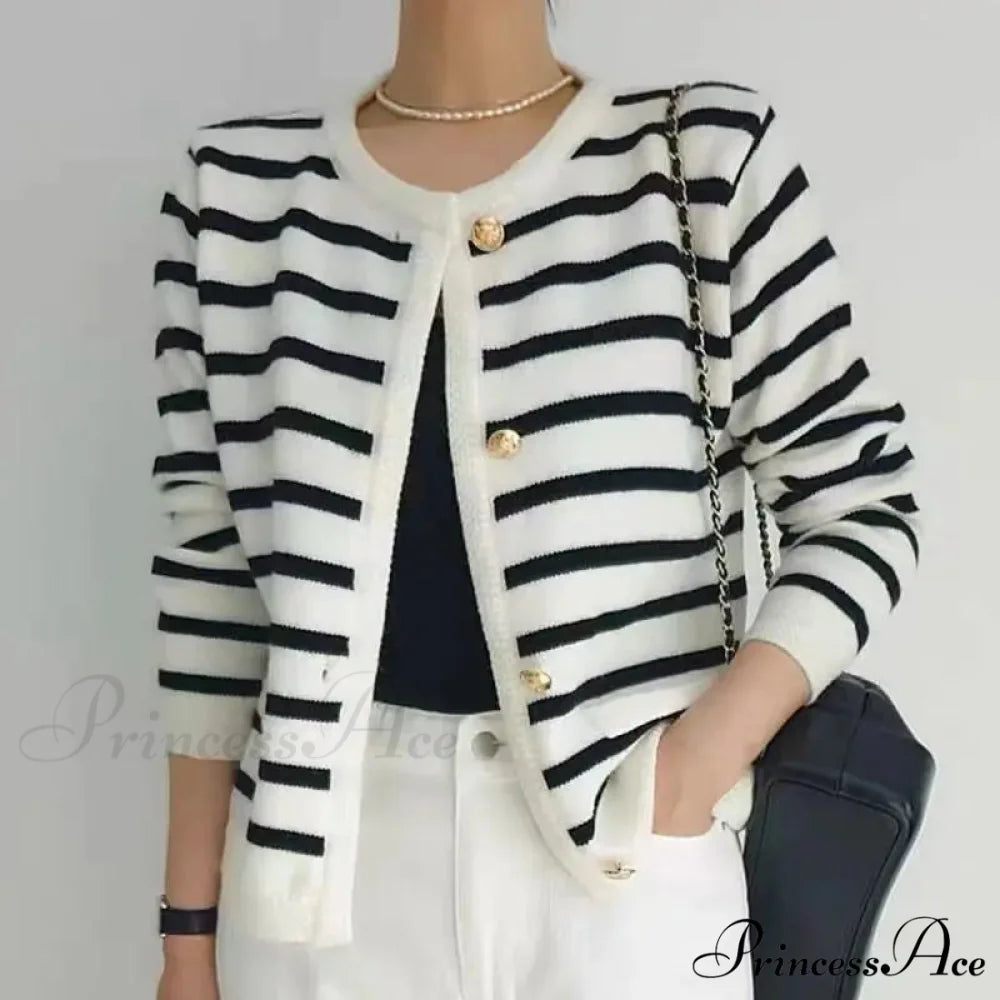 Antique Banded Baggy Knitting Plain Knit Cardigan Black / S cardiagn-250126