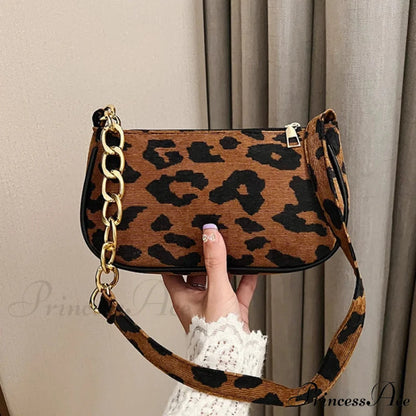 Antique Chain Fluffy Leopard Shoulder Bag LightBrown shoulder-250126