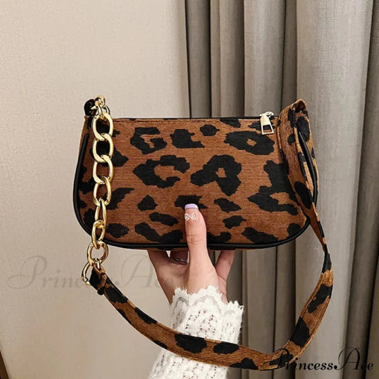 Antique Chain Fluffy Leopard Shoulder Bag LightBrown shoulder-250126