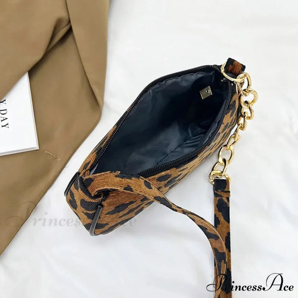 Antique Chain Fluffy Leopard Shoulder Bag LightBrown shoulder-250126