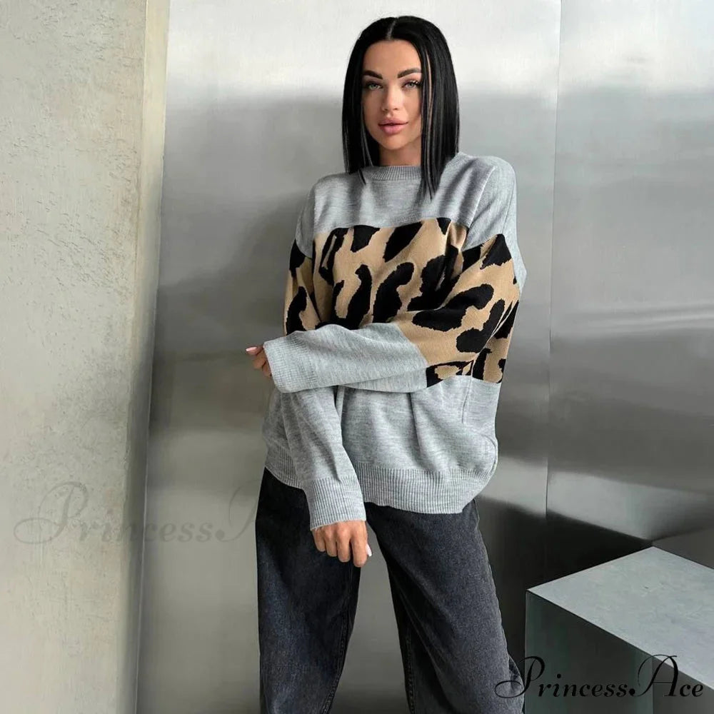 Antique Cheetah Pattern Baggy Jumbo Sweater swraters-241228