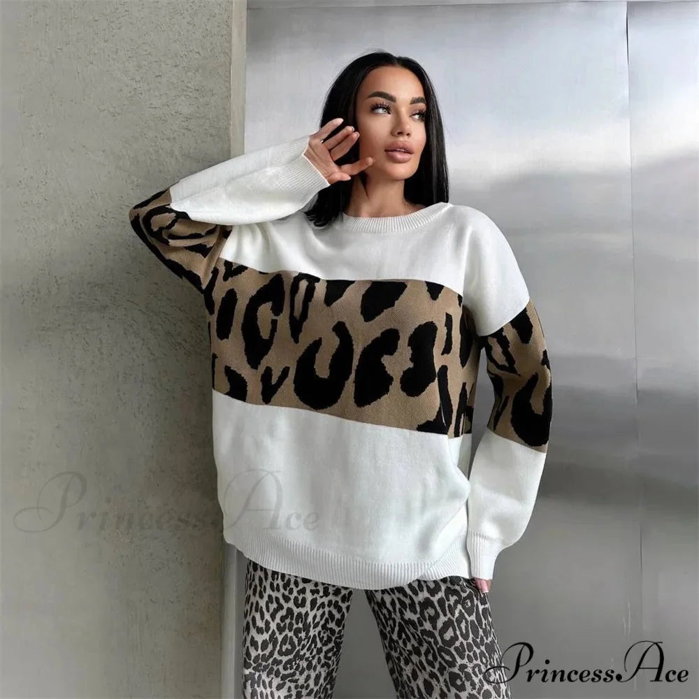 Antique Cheetah Pattern Baggy Jumbo Sweater swraters-241228