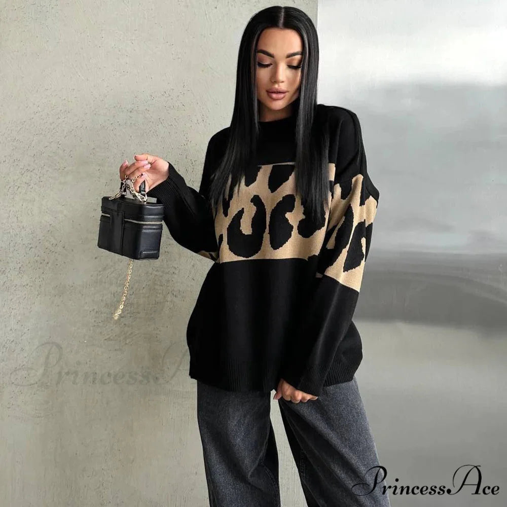Antique Cheetah Pattern Baggy Jumbo Sweater swraters-241228