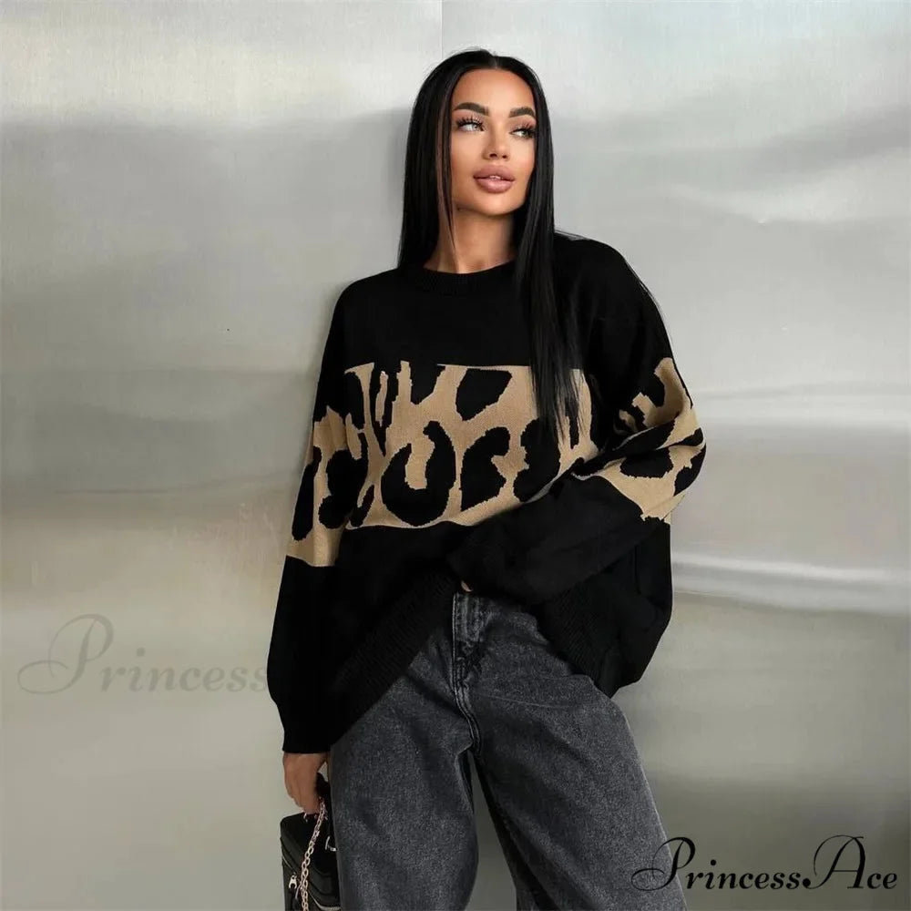 Antique Cheetah Pattern Baggy Jumbo Sweater swraters-241228