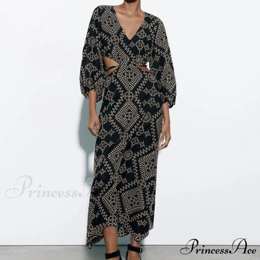 Antique Cultural Stitching Bohemian Dress bohodress-250126