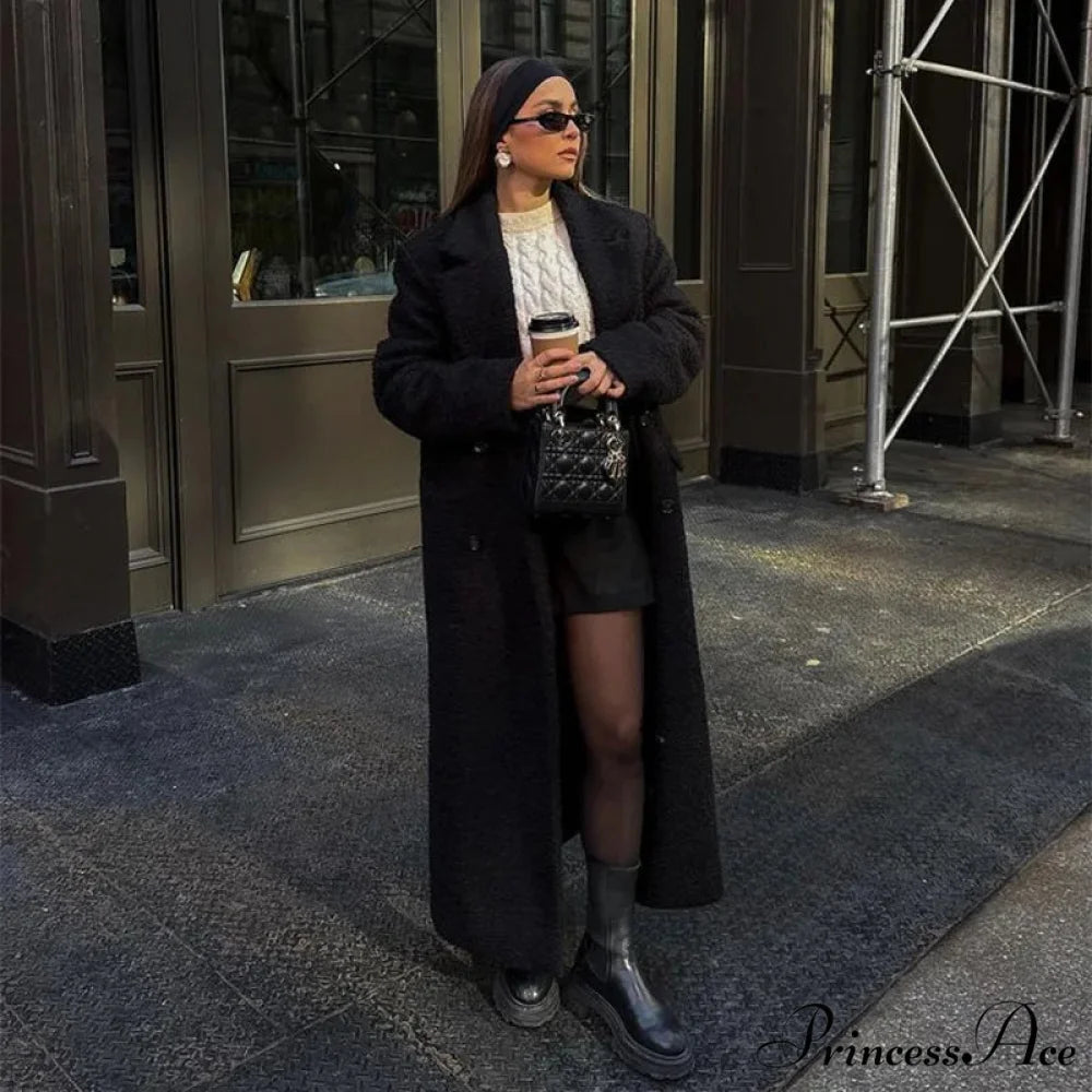 Antique Dark Woolen Dual-Buttoned Overcoat Black / S overcoats-241228