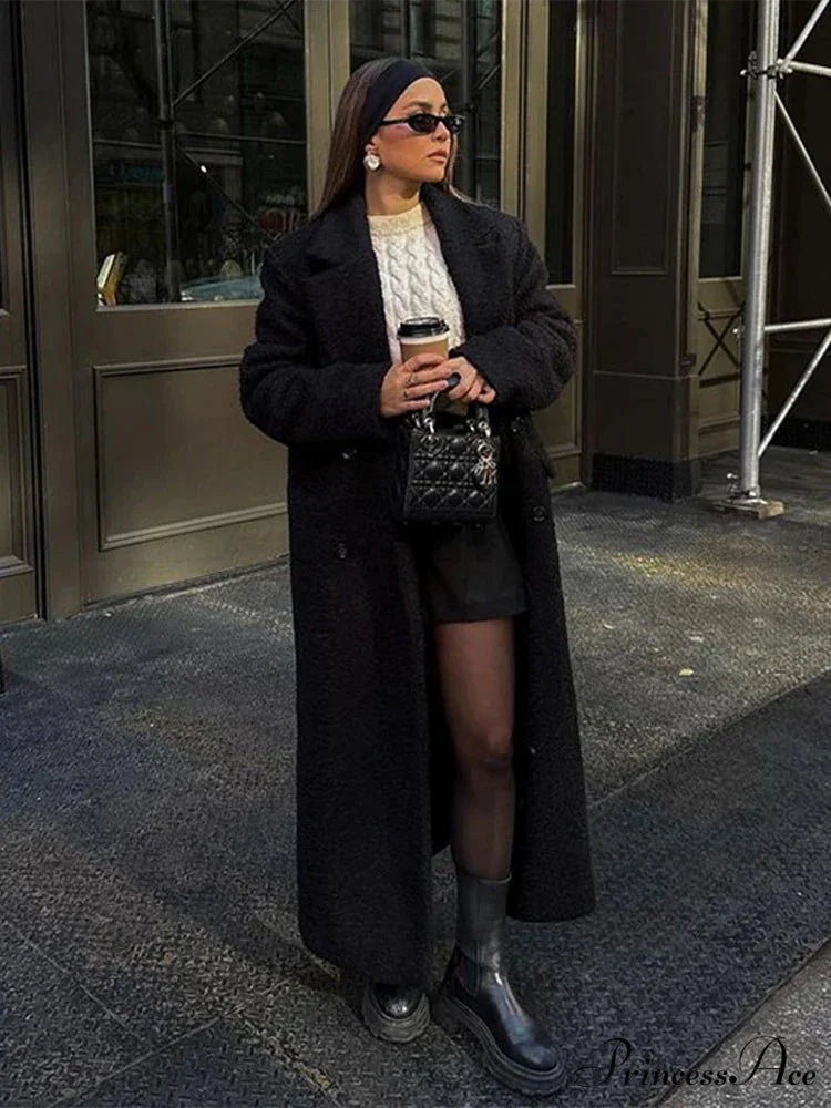 Antique Dark Woolen Dual-Buttoned Overcoat overcoats-241228