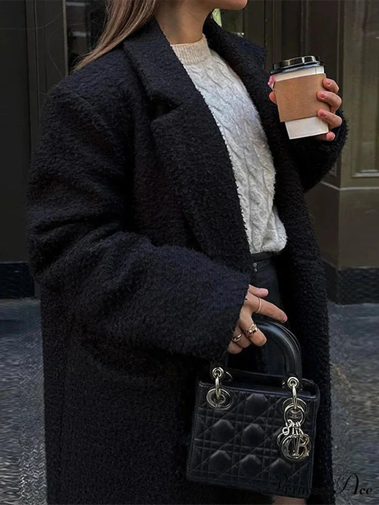 Antique Dark Woolen Dual-Buttoned Overcoat overcoats-241228