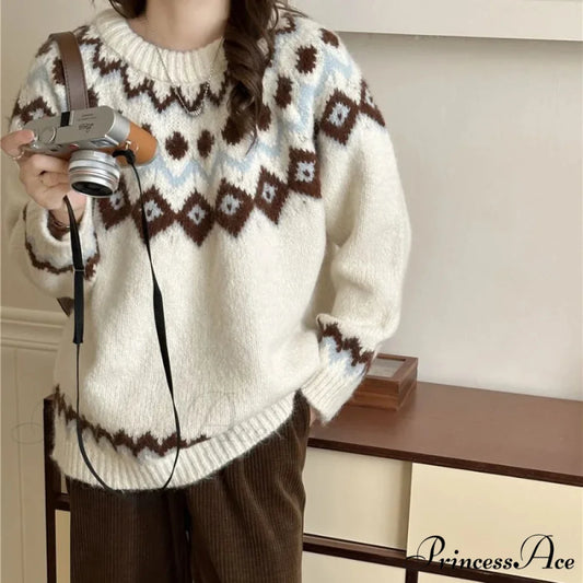 Antique Fair Isle Baggy Collegiate Jumper white / S swraters-241228