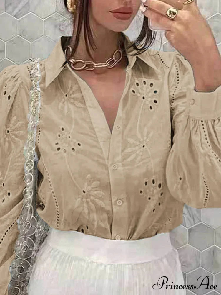 Antique Flower Stitching Hollow Out Puff Sleeve Boho Top bohoblouse-250126