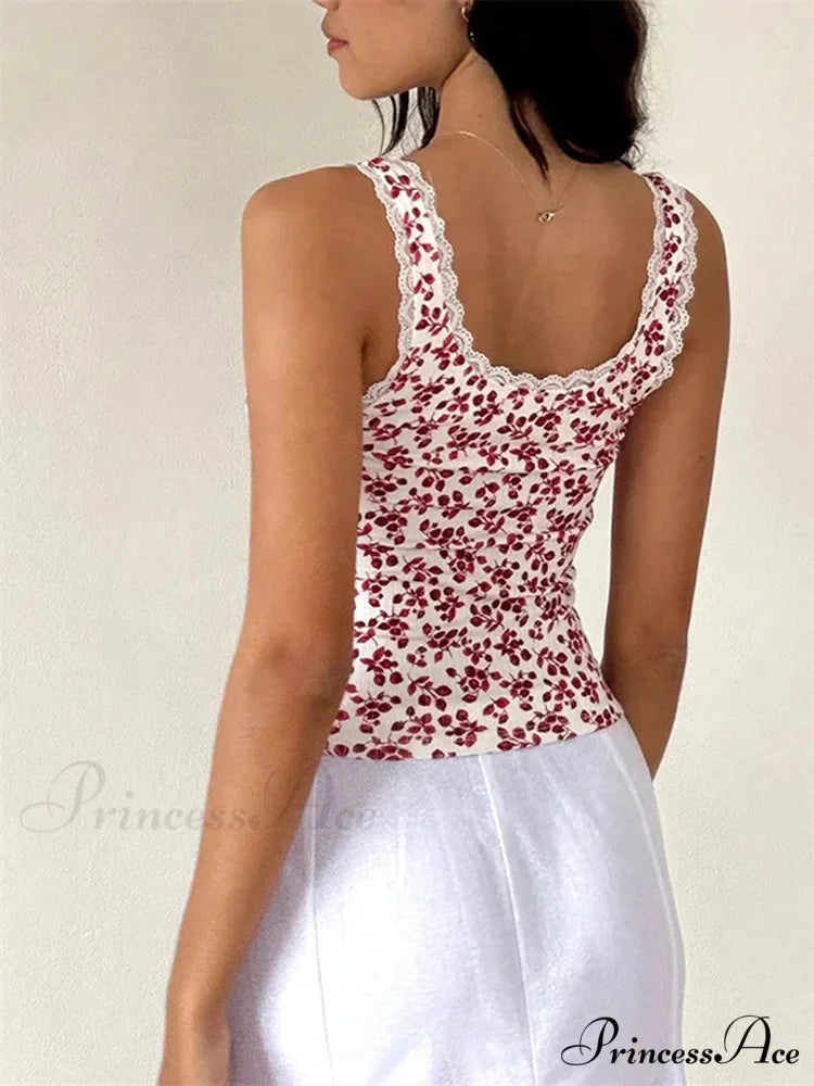 Antique Flowery Lace Trim Sleeveless Crop Top croptop-250126