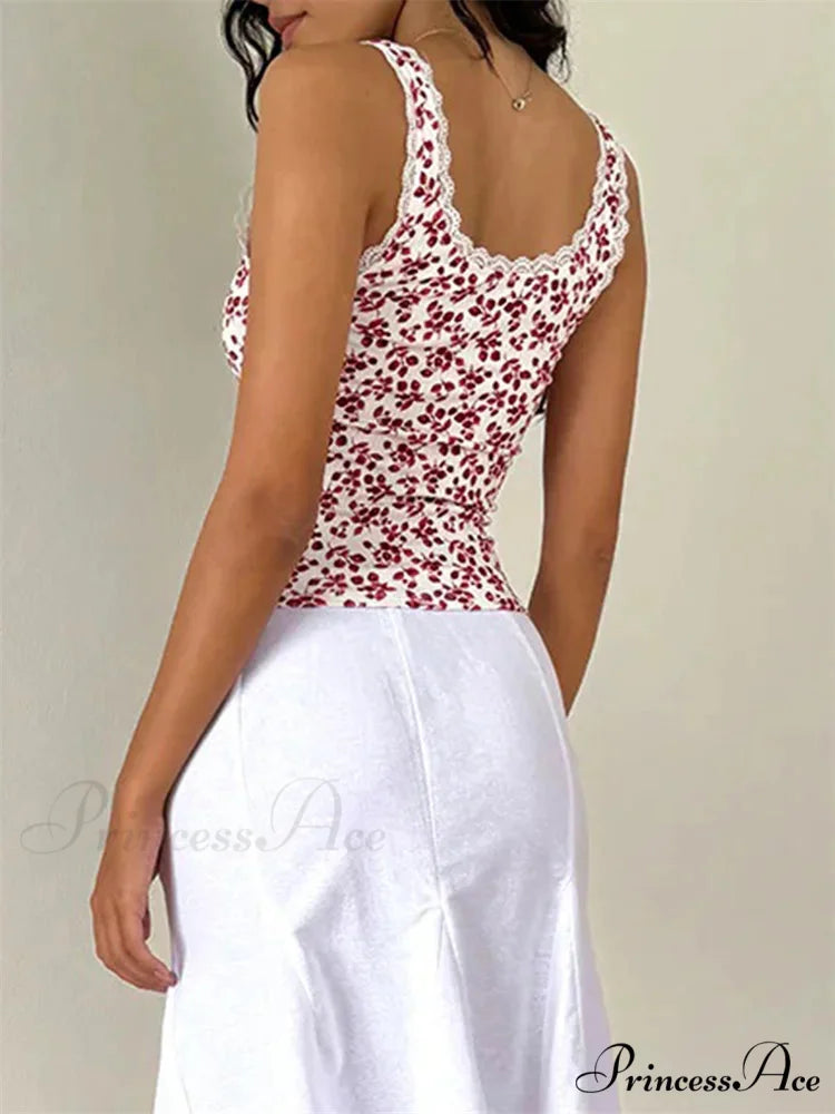 Antique Flowery Lace Trim Sleeveless Crop Top croptop-250126