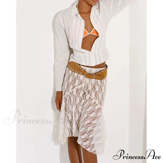 Antique Flowery Transparent Festive Seaside Elegant Skirt WHITE / S skirt-250126