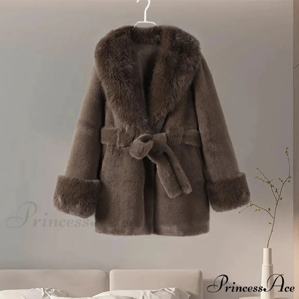 Antique Fox Fur Cinched Lavish Coat Brown / L coats-241228
