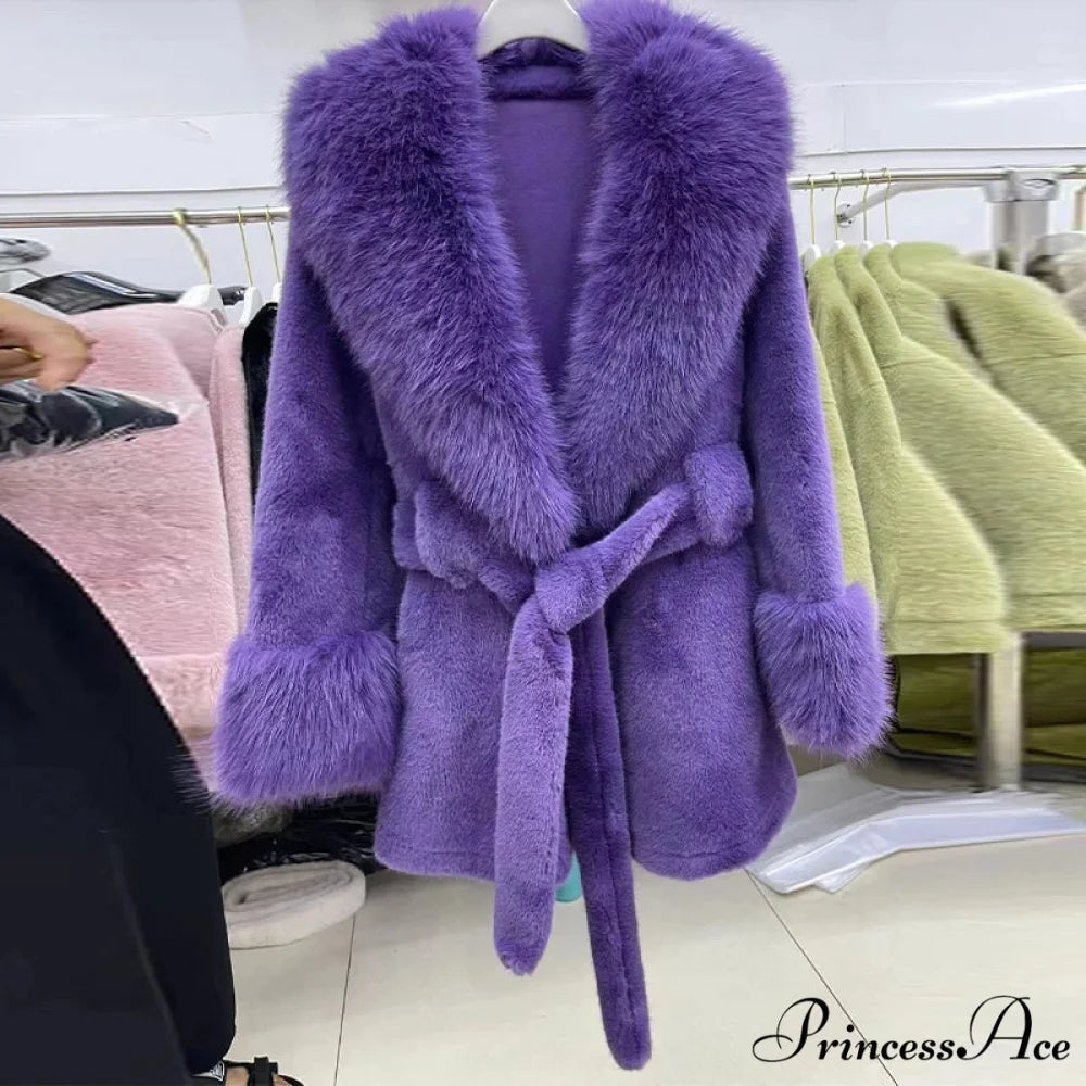 Antique Fox Fur Cinched Lavish Coat Dark Violet / L coats-241228