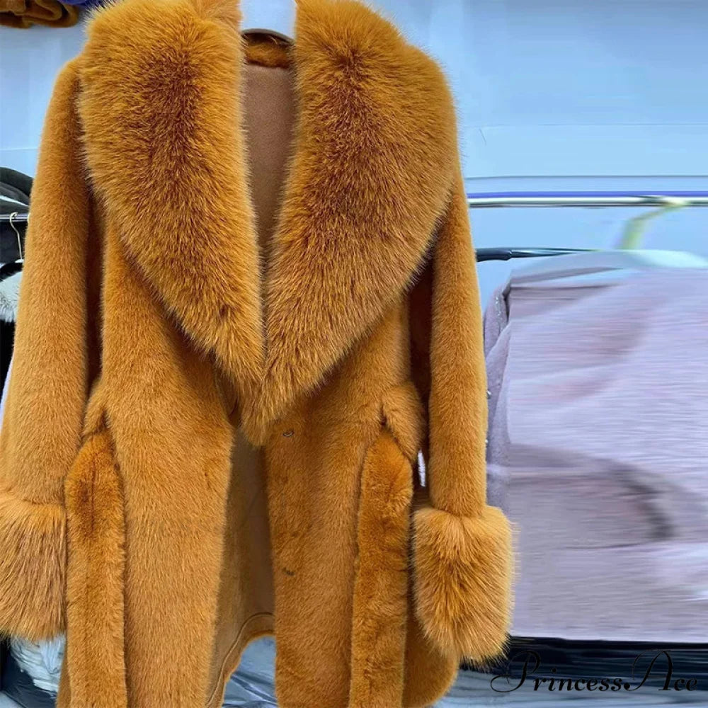 Antique Fox Fur Cinched Lavish Coat Orange / L coats-241228