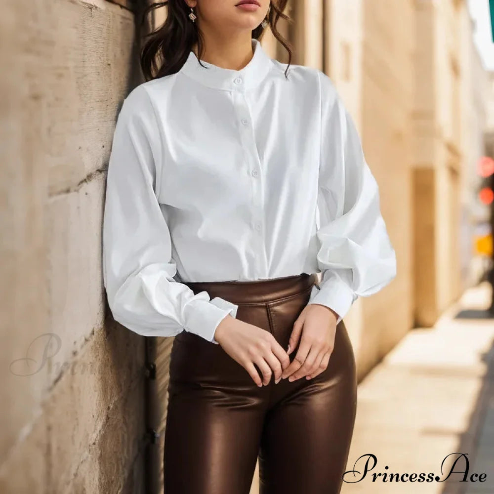 Antique Lantern Sleeve Baggy High Neck Blouse blouse-250126