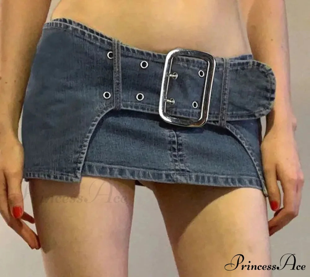 Antique Metal Clasp Denim Skirt skirts-250223